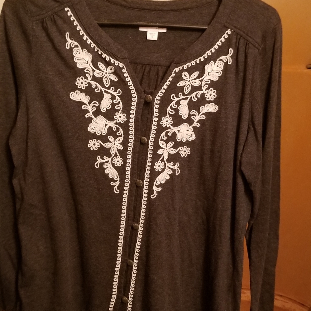 Long sleeve black embroidered J Jill shirt